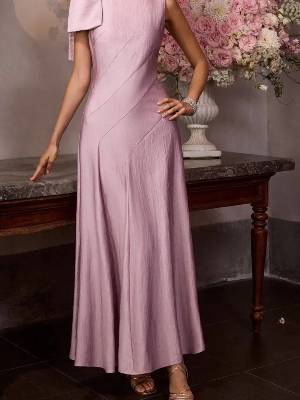 Lilac Purple Elegant Women's French Bow Tie Strap A-Line Dress